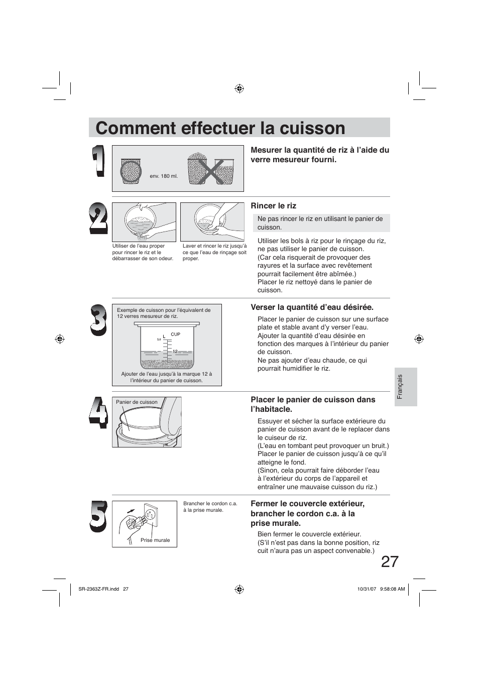 Comment effectuer la cuisson | Panasonic SR2363Z User Manual | Page 27 / 63