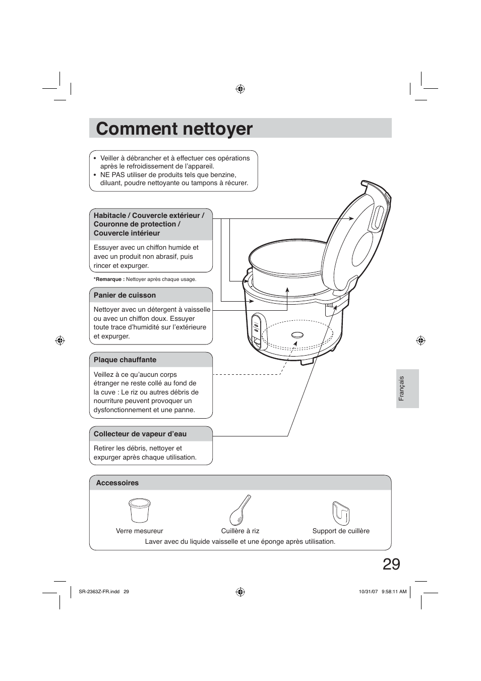 Comment nettoyer | Panasonic SR2363Z User Manual | Page 29 / 63