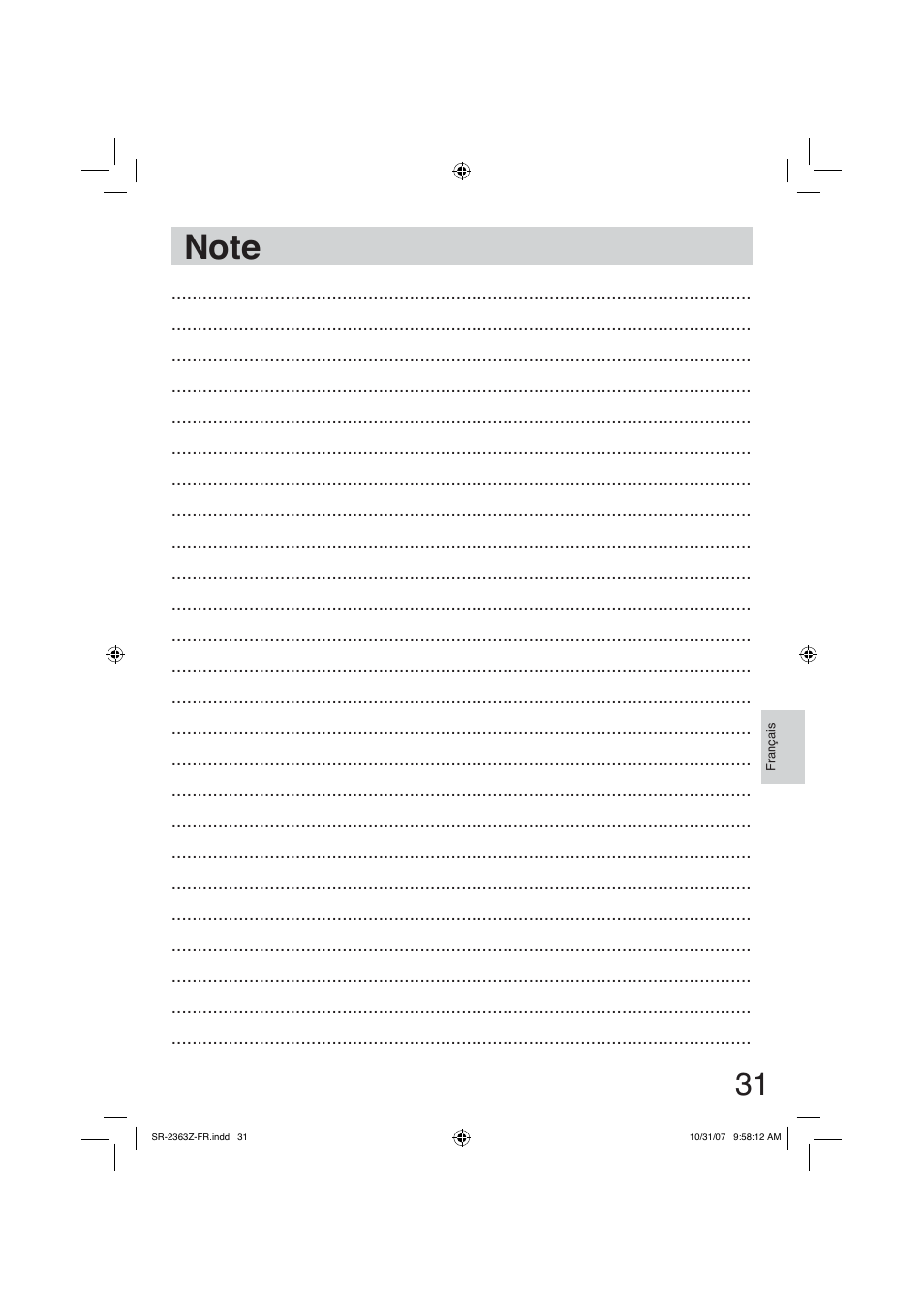 Note | Panasonic SR2363Z User Manual | Page 31 / 63