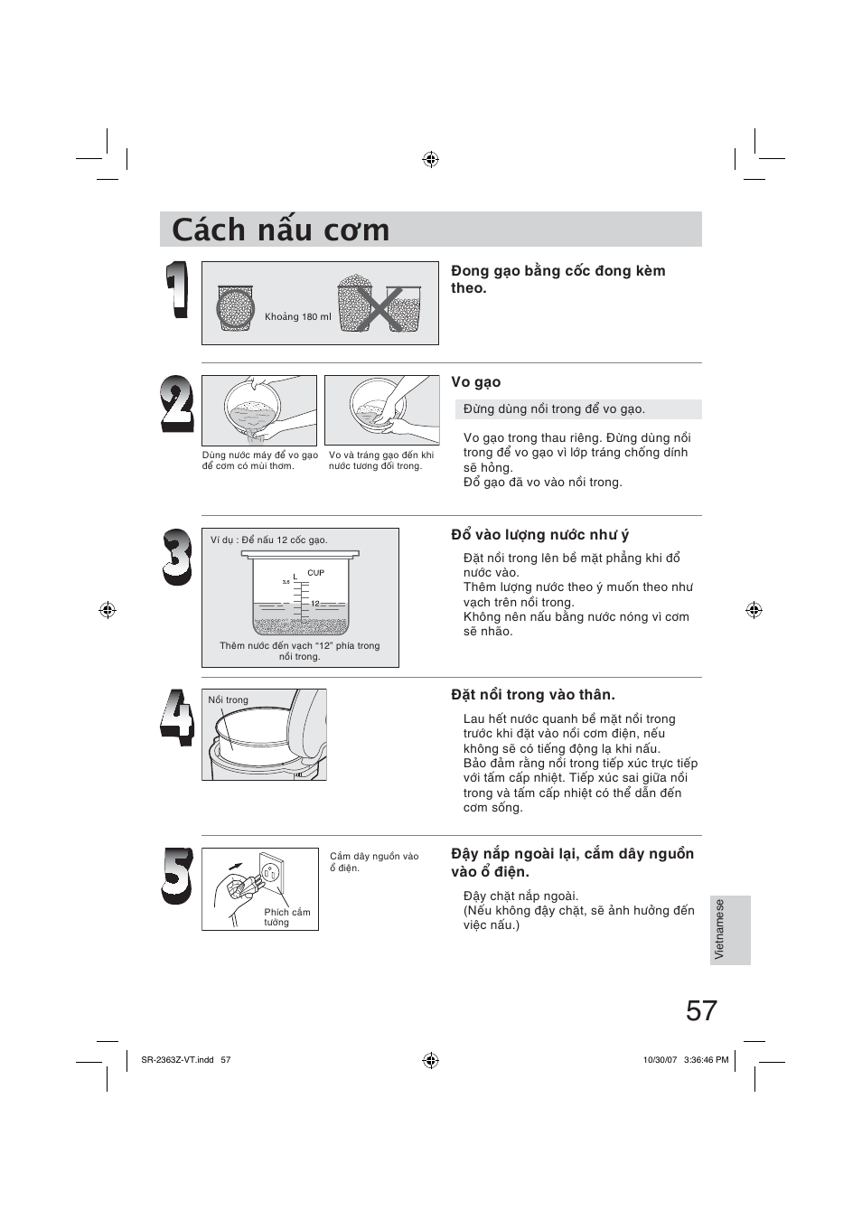 Cách ṉu cűm | Panasonic SR2363Z User Manual | Page 57 / 63