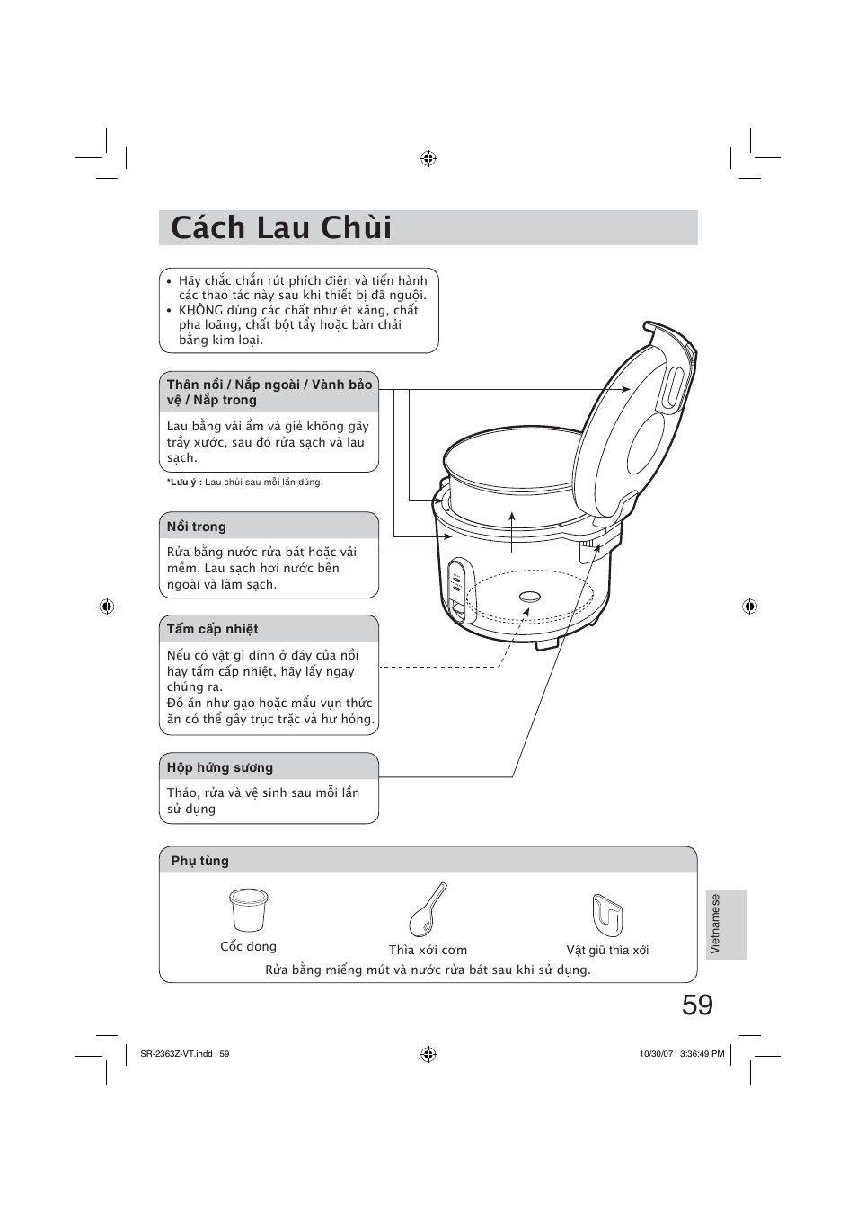 Cách lau chùi | Panasonic SR2363Z User Manual | Page 59 / 63