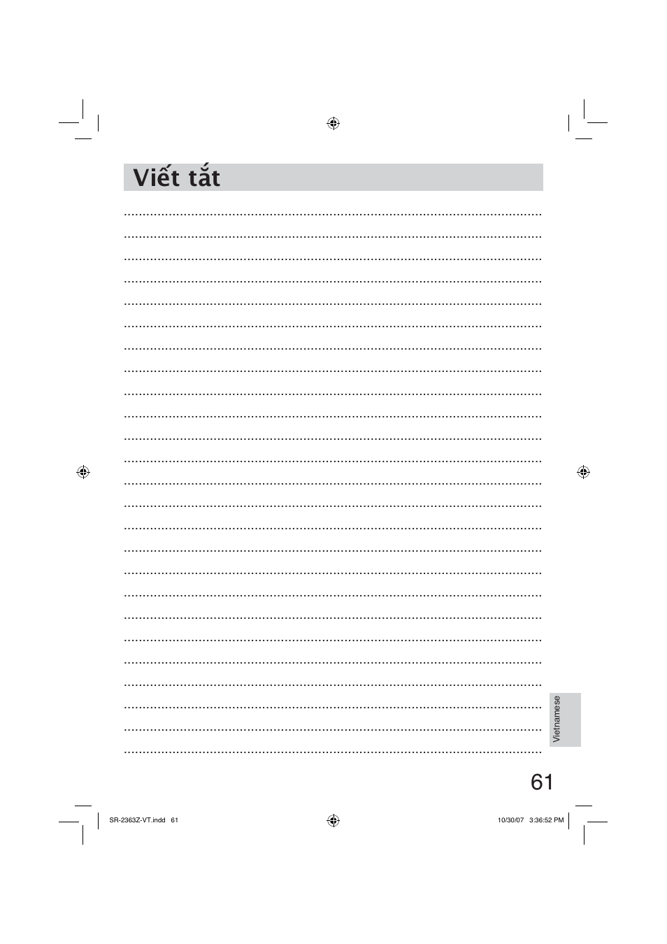 Vi͋t t̻t | Panasonic SR2363Z User Manual | Page 61 / 63