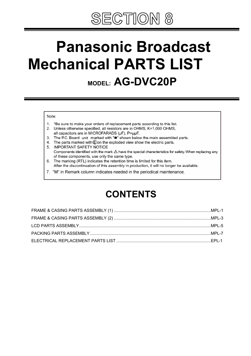 Panasonic AG-DVC20P User Manual | 9 pages