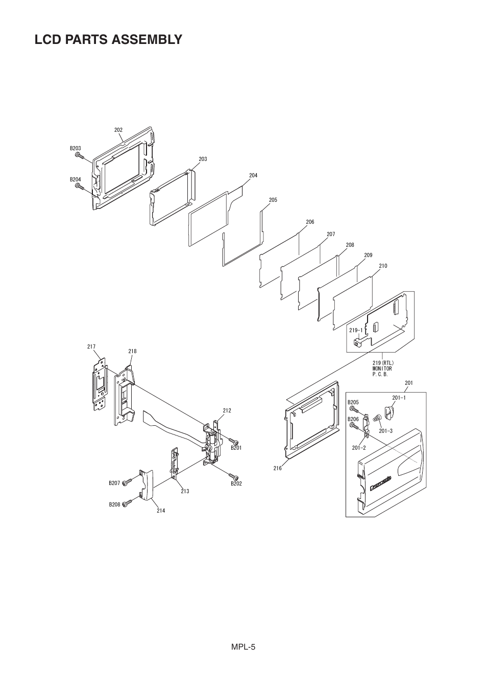 Lcd parts assembly, Mpl-5 | Panasonic AG-DVC20P User Manual | Page 6 / 9