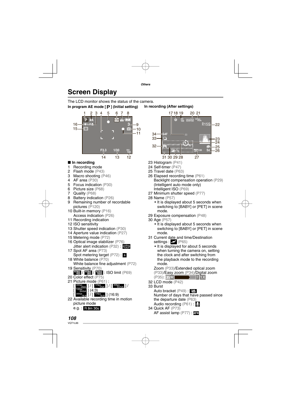 Others, Screen display | Panasonic DMC-LZ8 User Manual | Page 108 / 140