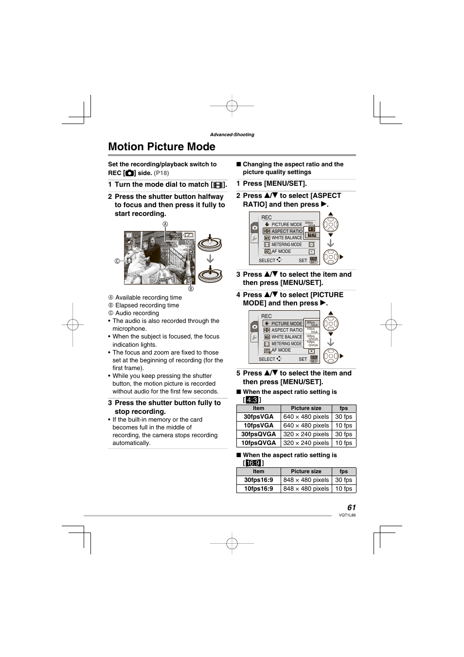 Motion picture mode | Panasonic DMC-LZ8 User Manual | Page 61 / 140