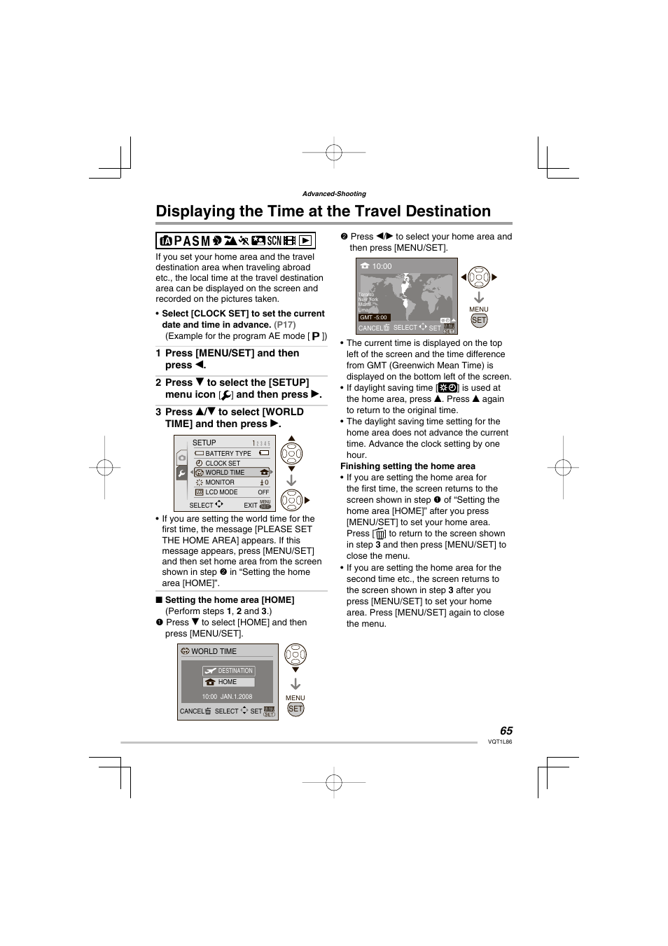 Displaying the time at the travel destination | Panasonic DMC-LZ8 User Manual | Page 65 / 140