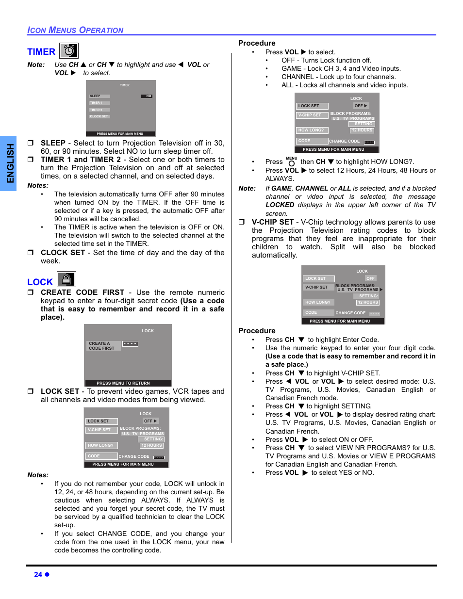 English timer, Lock | Panasonic PT-50DL54X User Manual | Page 26 / 112