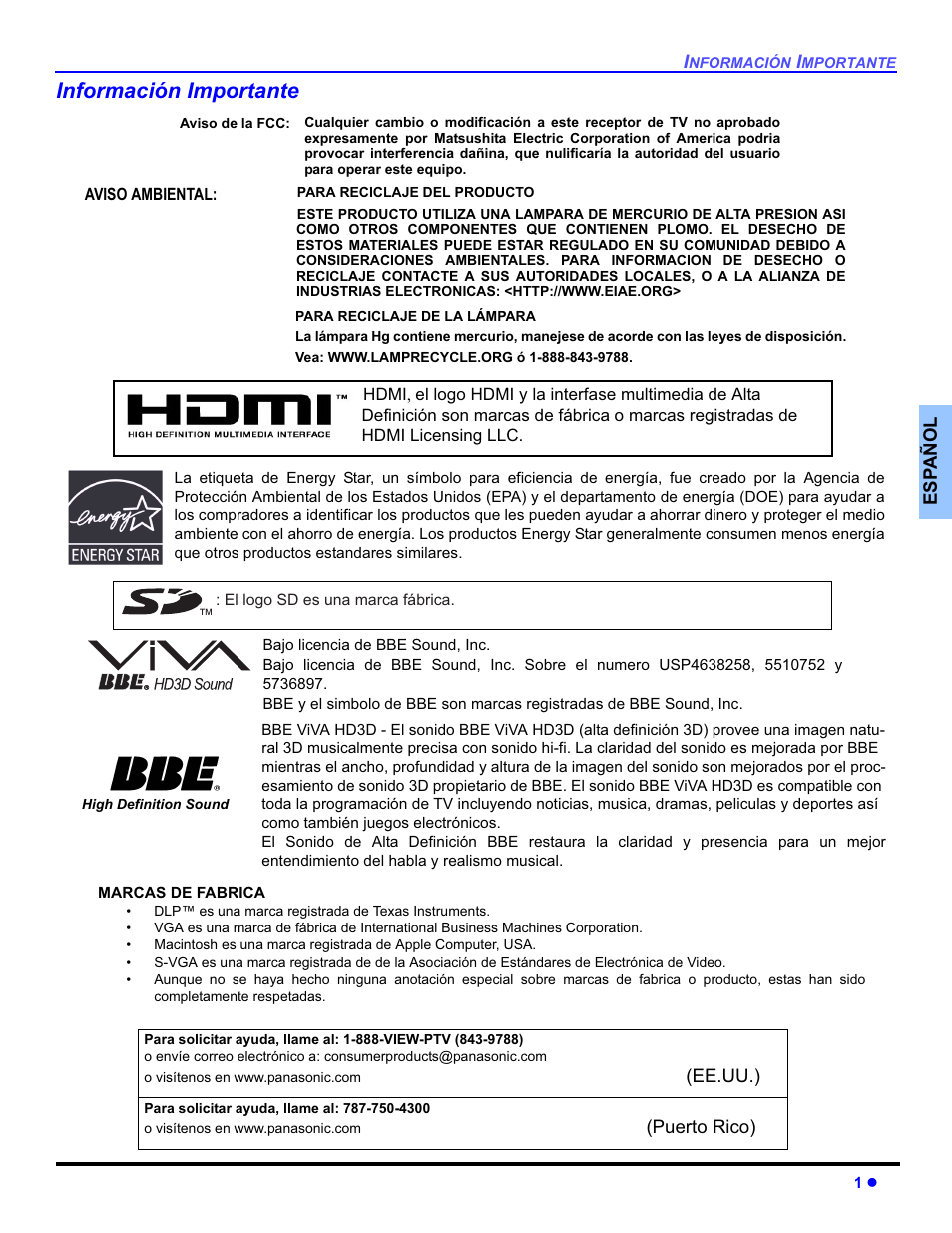 Información importante | Panasonic PT-50DL54X User Manual | Page 39 / 112