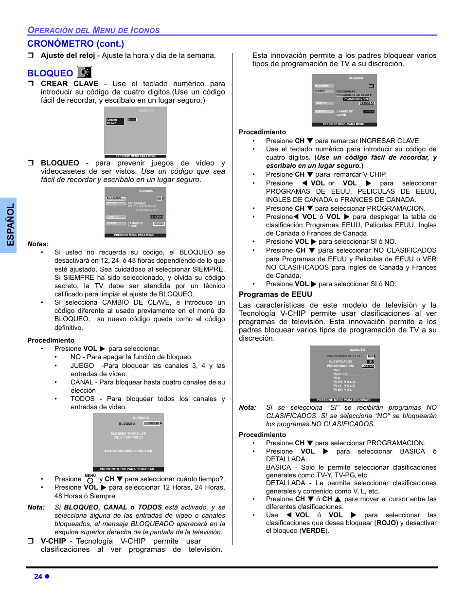Esp añol cronómetro (cont.), Bloqueo | Panasonic PT-50DL54X User Manual | Page 62 / 112