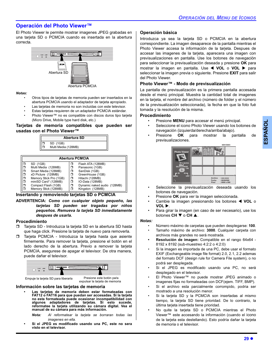 Esp añol operación del photo viewer | Panasonic PT-50DL54X User Manual | Page 67 / 112