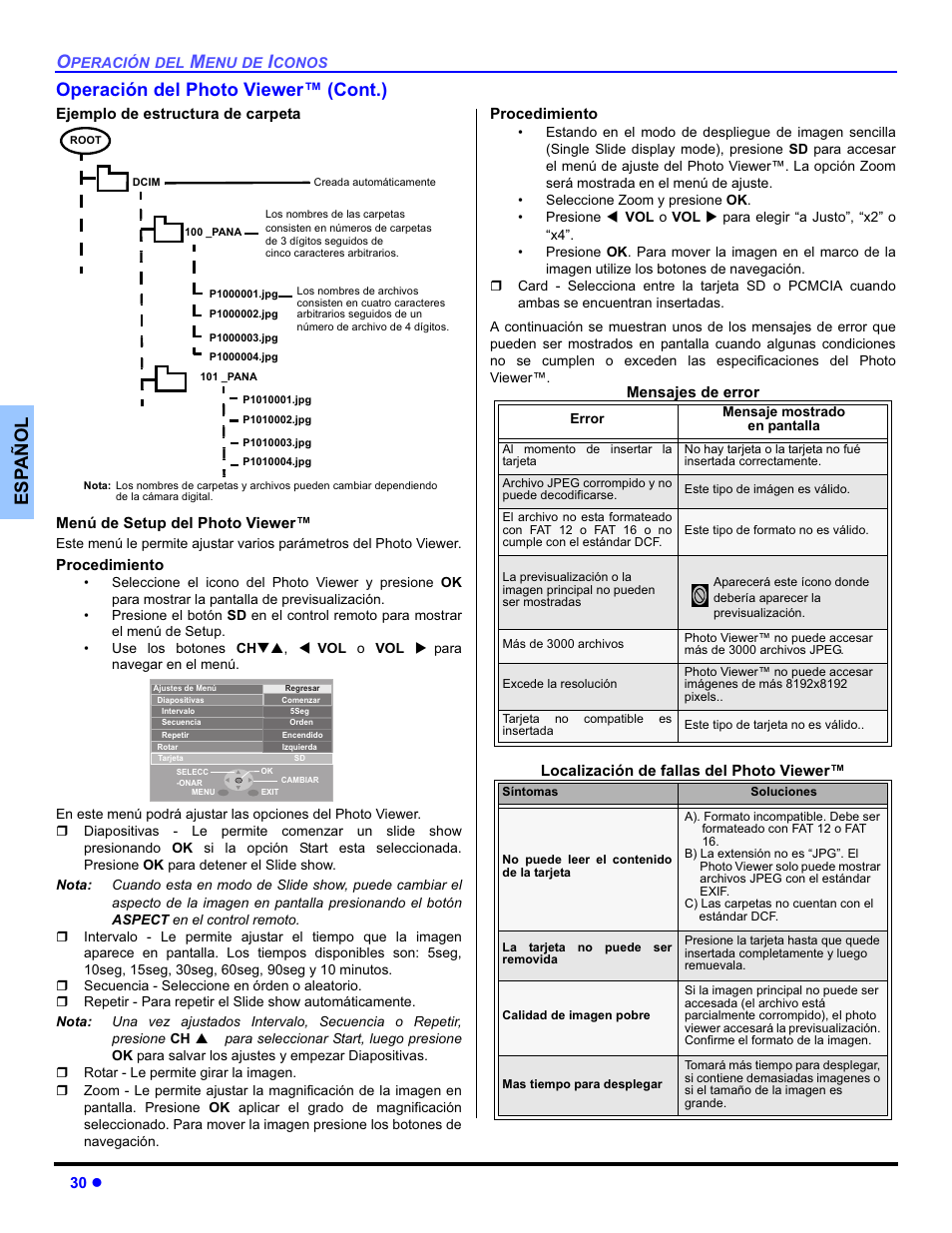 Esp añol operación del photo viewer™ (cont.) | Panasonic PT-50DL54X User Manual | Page 68 / 112