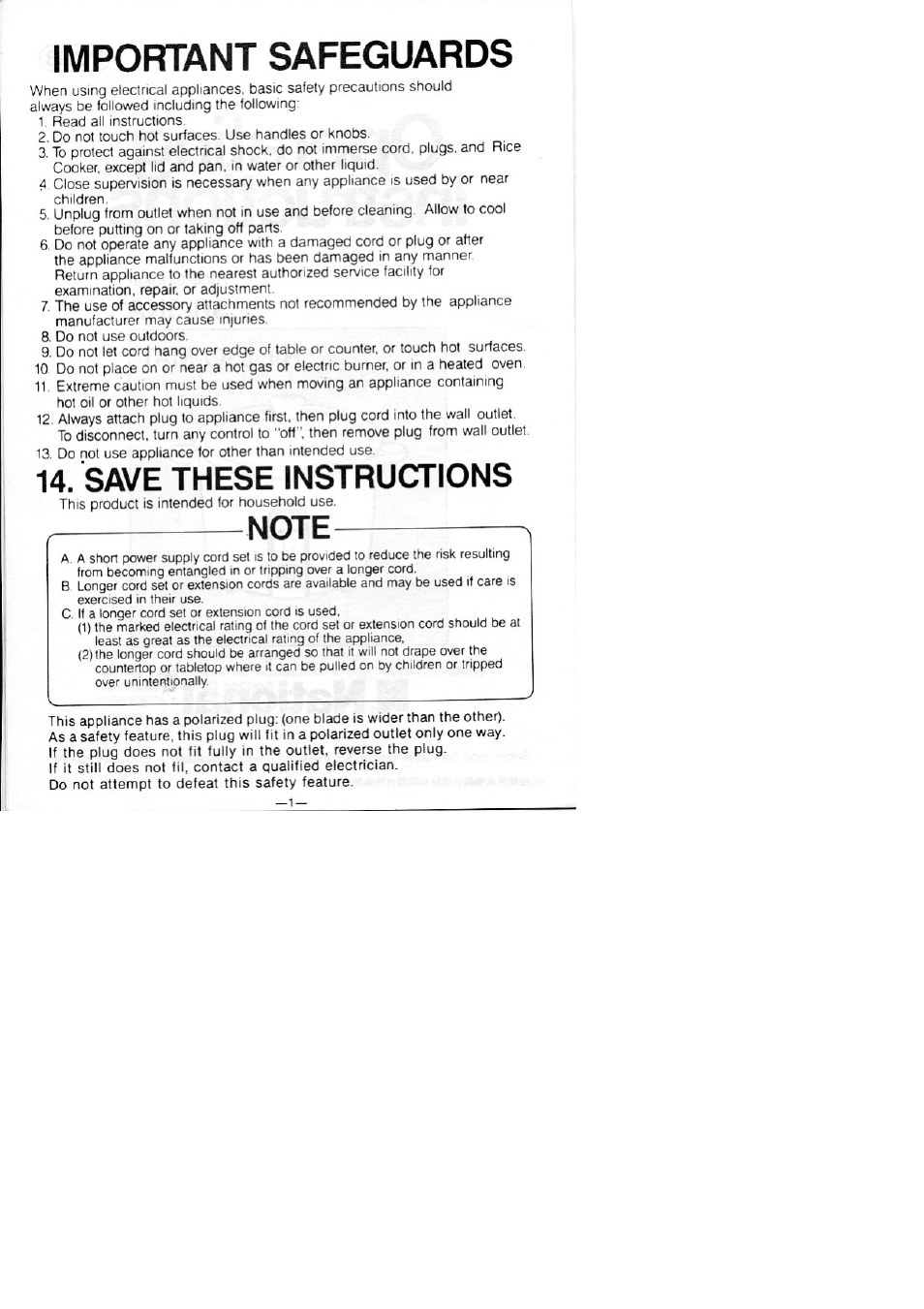 Important safeguards, Save these instructions | Panasonic RICE-O-MAT SR-3NA User Manual | Page 2 / 8