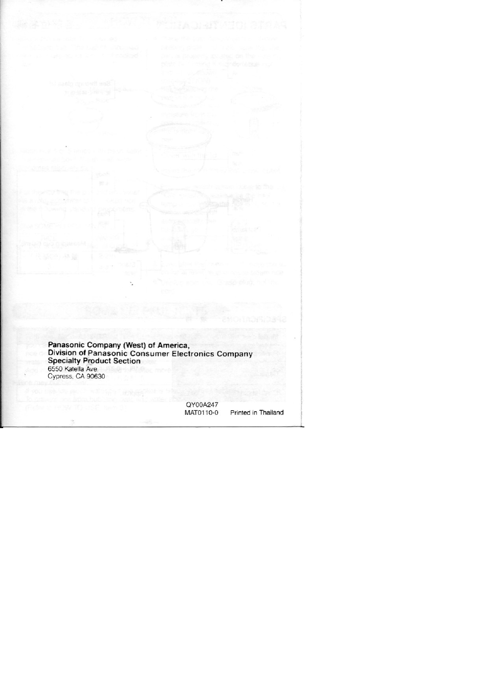 Panasonic RICE-O-MAT SR-3NA User Manual | Page 8 / 8