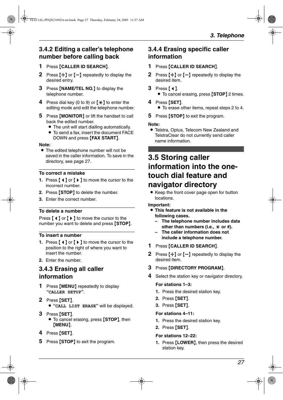 Ep 2, 3 erasing all caller information, 4 erasing specific caller information | Panasonic KX-FL611AL User Manual | Page 29 / 70