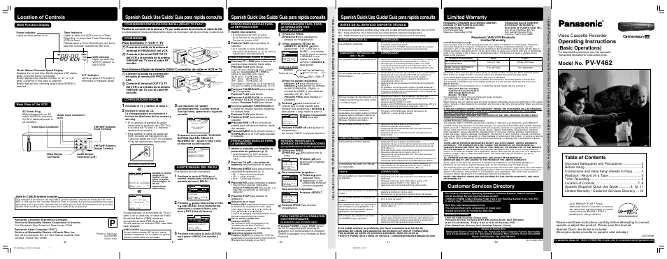 Panasonic PV-V462 User Manual | 4 pages