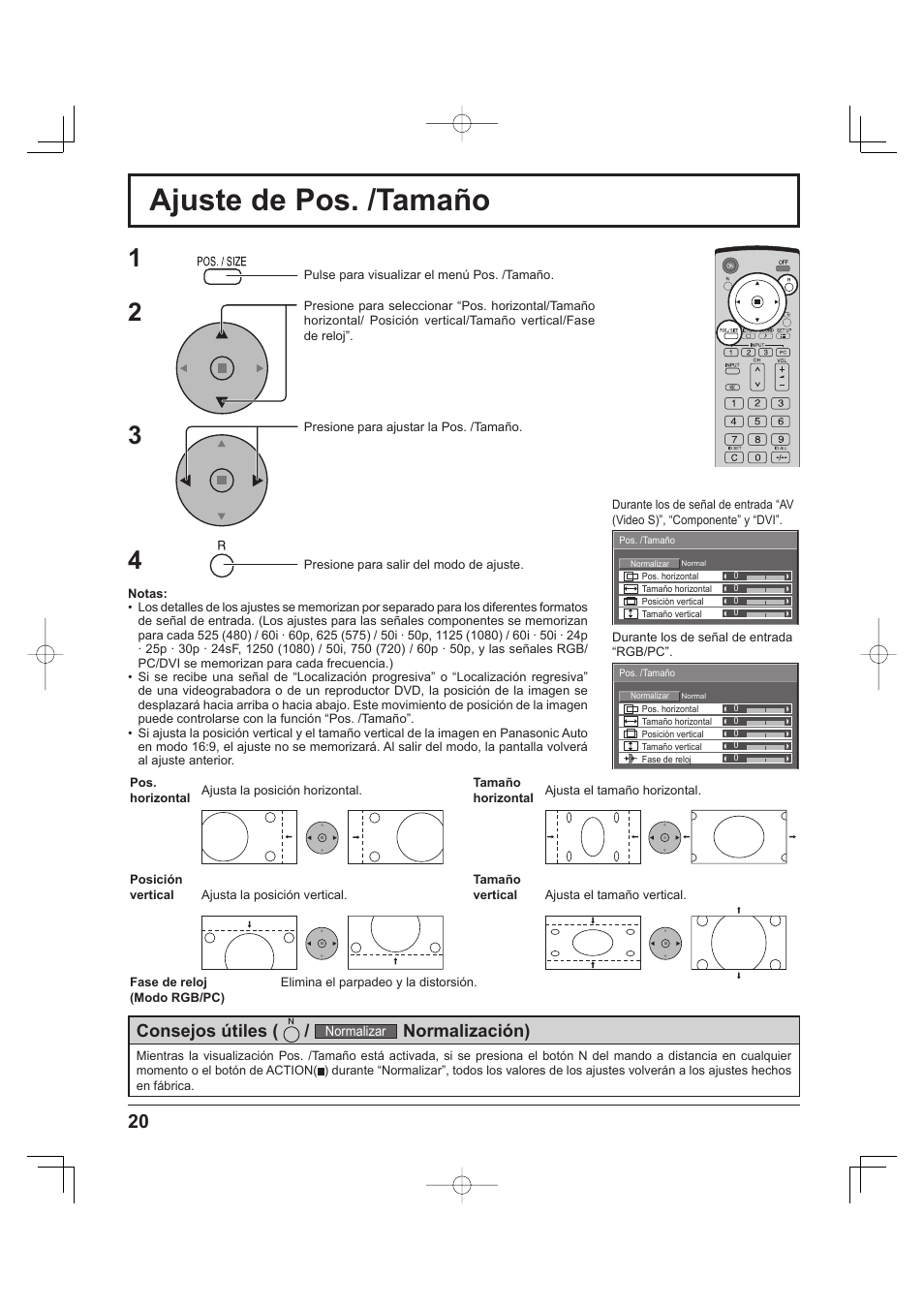 Ajuste de pos. /tamaño, Consejos útiles, Normalización) | Panasonic TH-37PH9UK User Manual | Page 70 / 100
