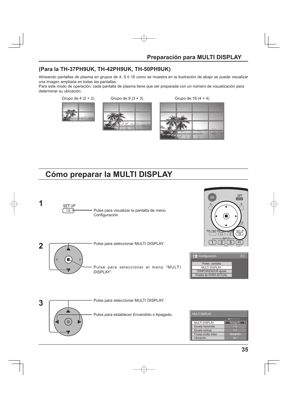 Cómo preparar la multi display, 35 preparación para multi display | Panasonic TH-37PH9UK User Manual | Page 85 / 100