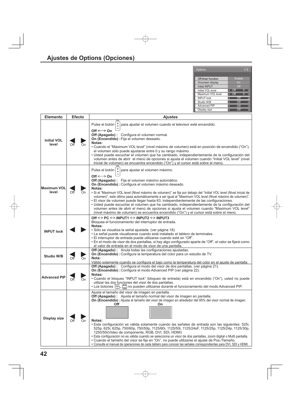 42 ajustes de options (opciones) | Panasonic TH-37PH9UK User Manual | Page 92 / 100