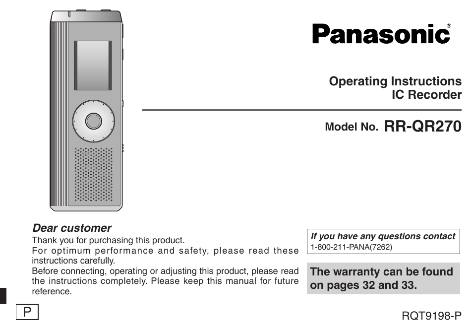 Panasonic RRQR270 User Manual | 36 pages