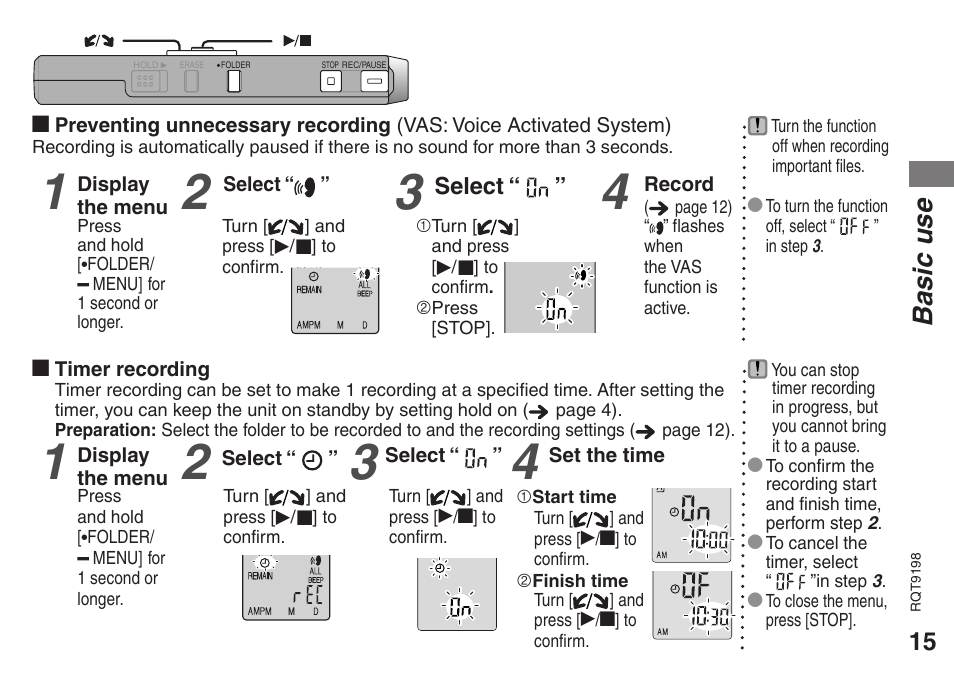 Basic use | Panasonic RRQR270 User Manual | Page 15 / 36