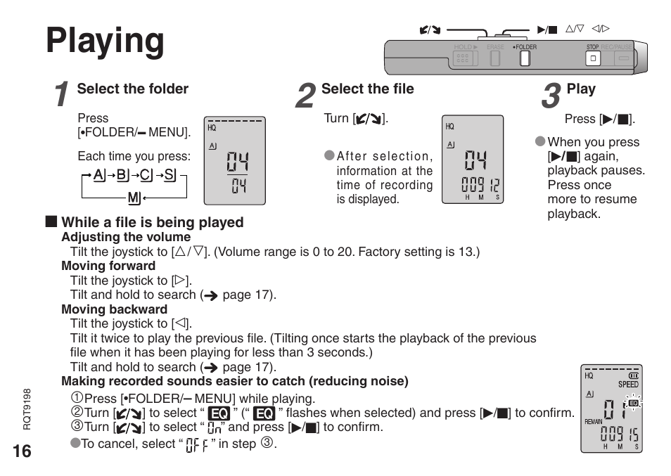 Playing | Panasonic RRQR270 User Manual | Page 16 / 36