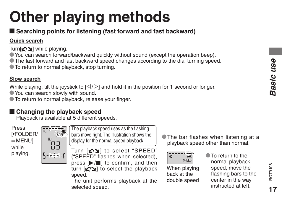 Other playing methods, Basic use | Panasonic RRQR270 User Manual | Page 17 / 36