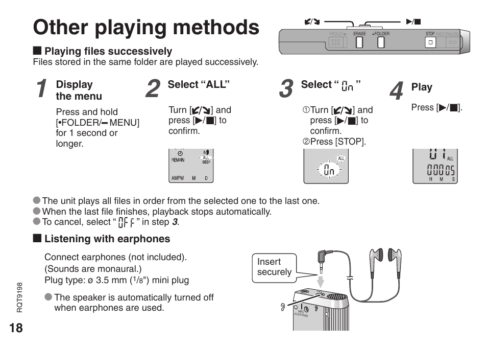 Other playing methods | Panasonic RRQR270 User Manual | Page 18 / 36