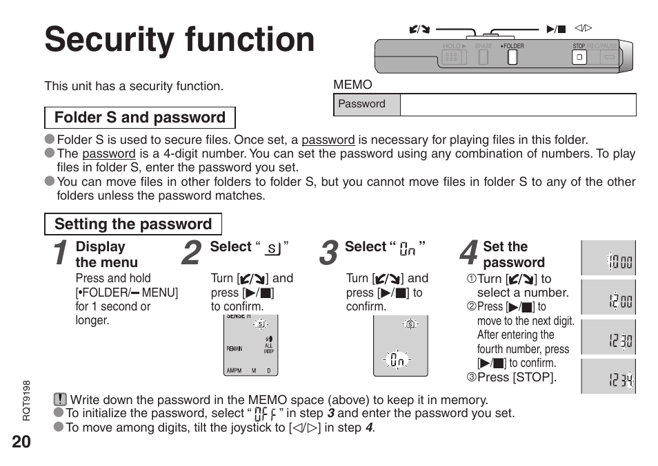 Security function | Panasonic RRQR270 User Manual | Page 20 / 36