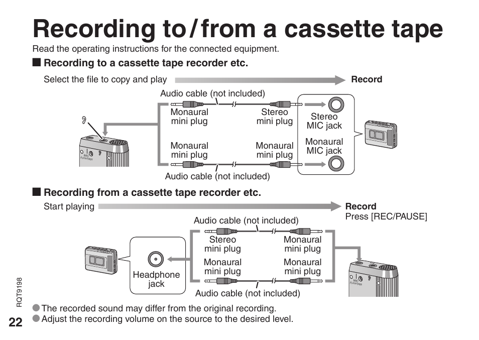 Recording to / from a cassette tape | Panasonic RRQR270 User Manual | Page 22 / 36