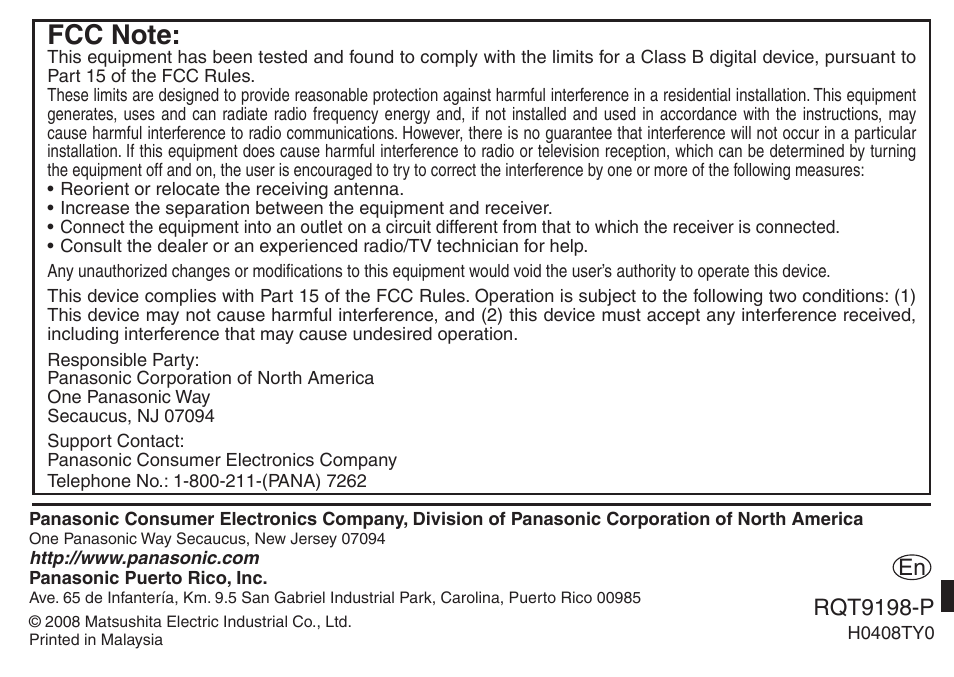 En rqt9198-p | Panasonic RRQR270 User Manual | Page 36 / 36