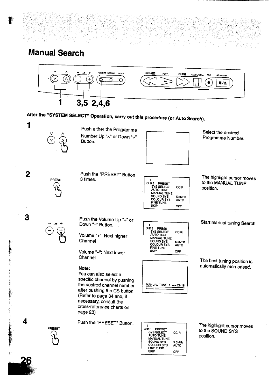 Manual search, Note | Panasonic TC-W21 User Manual | Page 26 / 80
