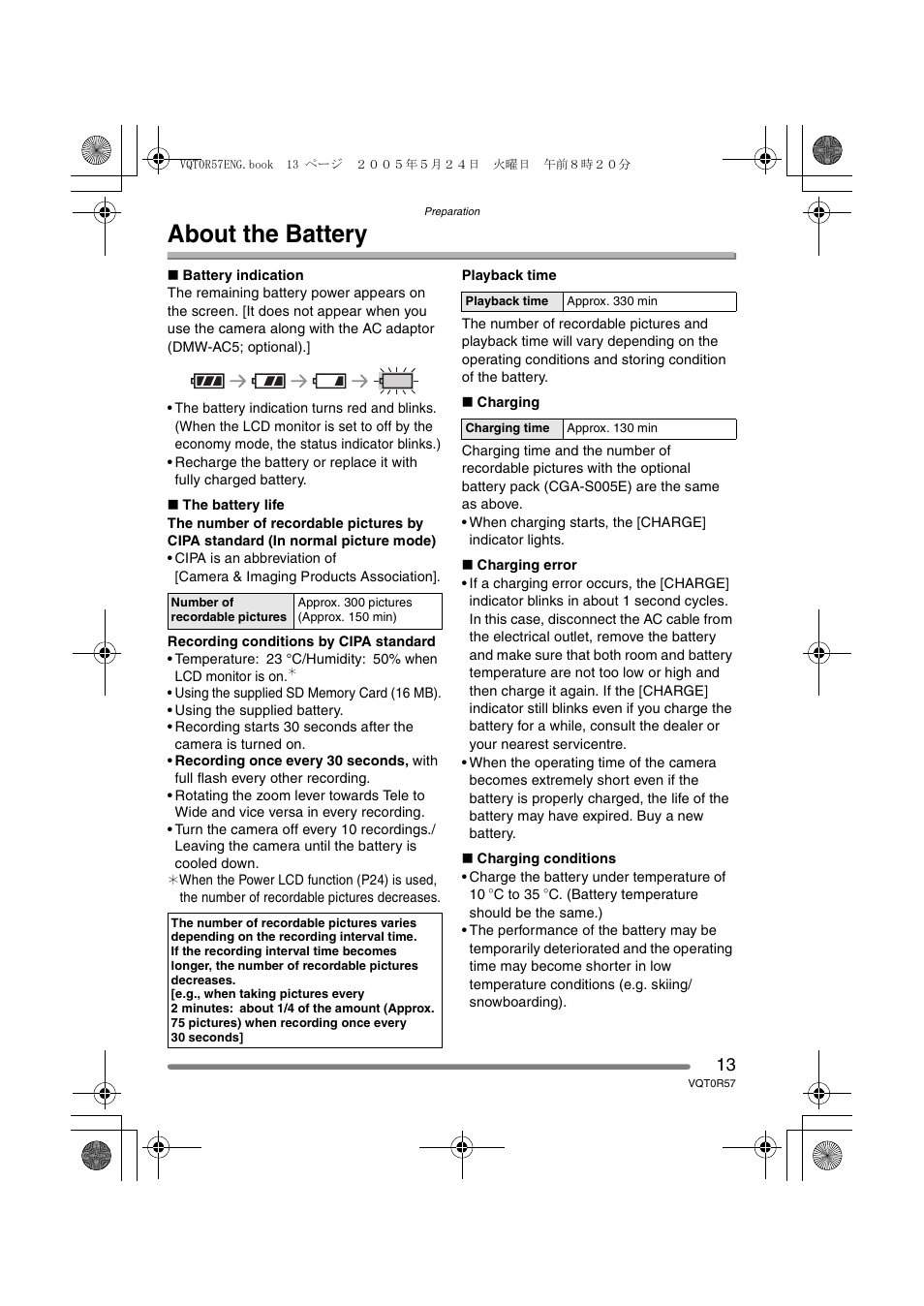 About the battery | Panasonic DMC-FX8GN User Manual | Page 13 / 104