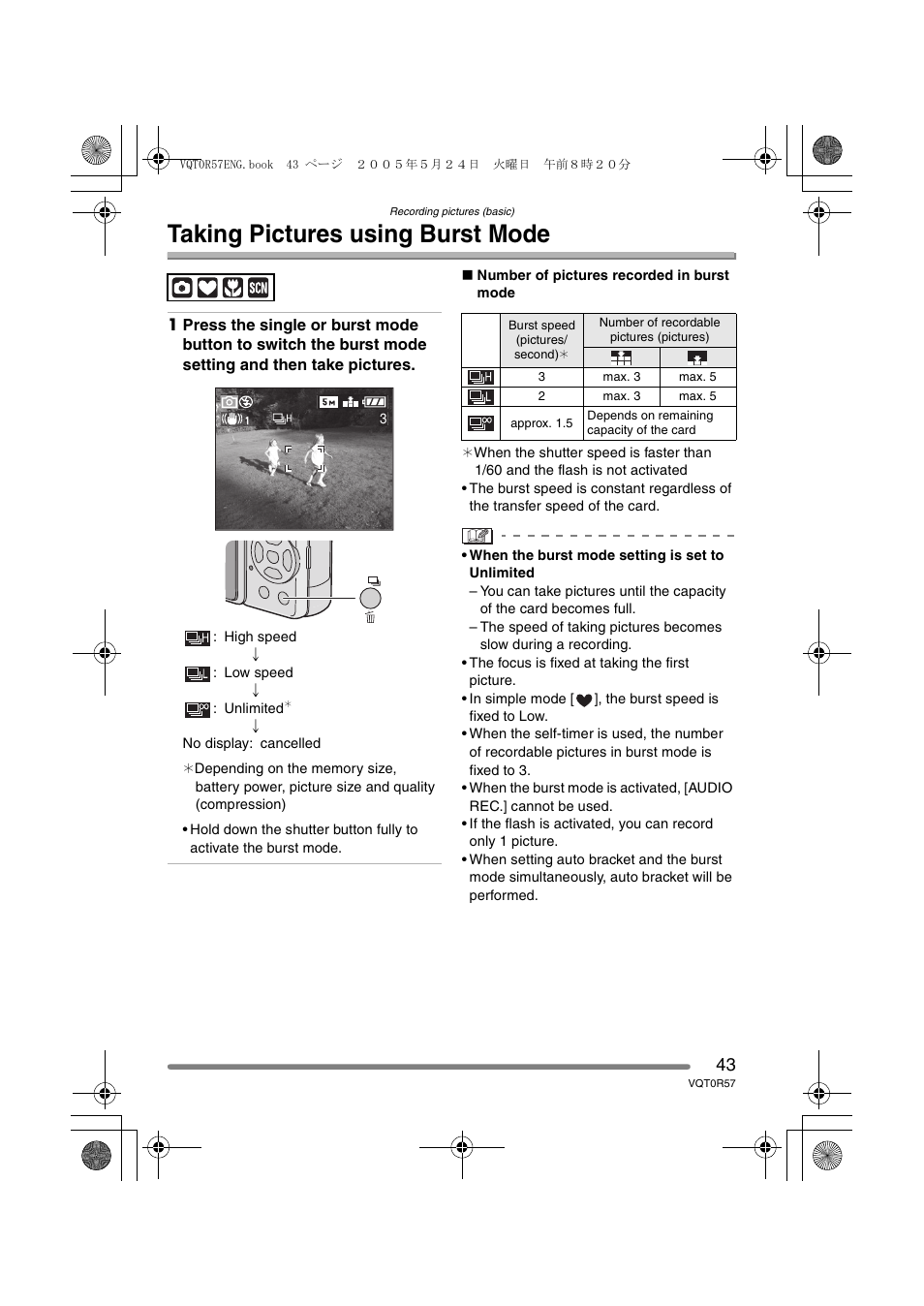 Taking pictures using burst mode | Panasonic DMC-FX8GN User Manual | Page 43 / 104
