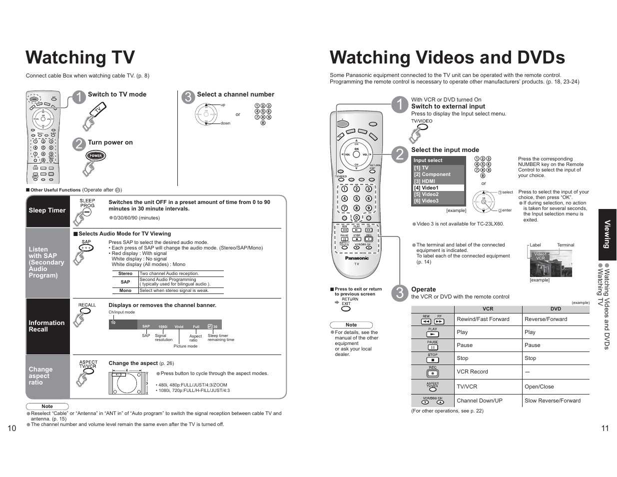 Basic features, Watching tv, Watching videos and dvds | Panasonic TC-26LX60L User Manual | Page 6 / 32