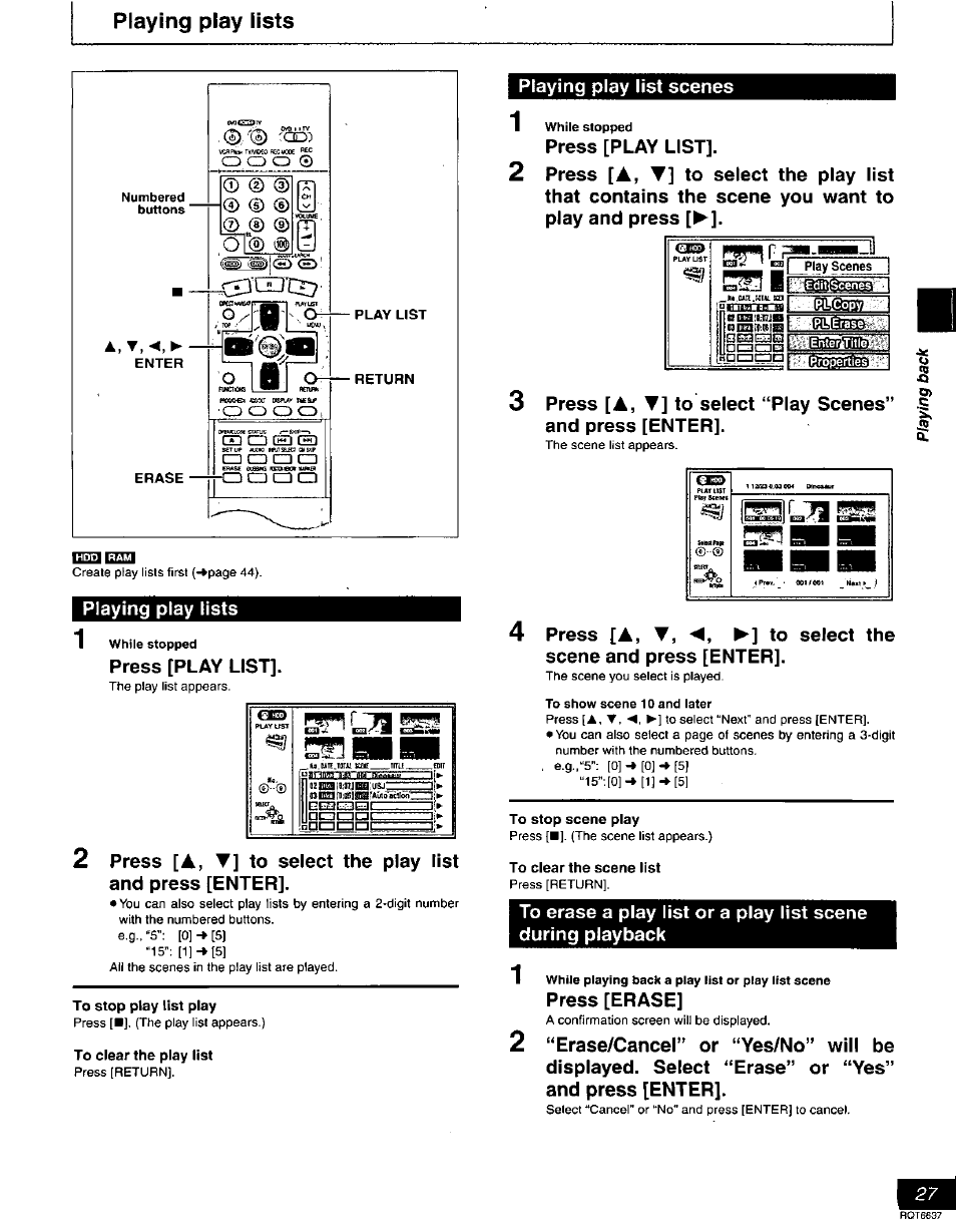 To stop play list play, To clear the play list, To clear the scene list | Playing play lists, A, t | Panasonic DMR-T3040 User Manual | Page 27 / 72
