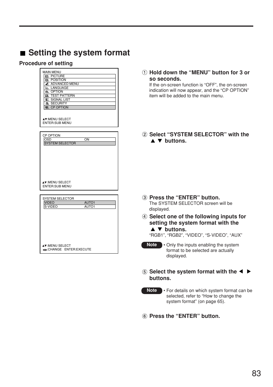 Setting the system format | Panasonic PT-DW7000U User Manual | Page 83 / 116