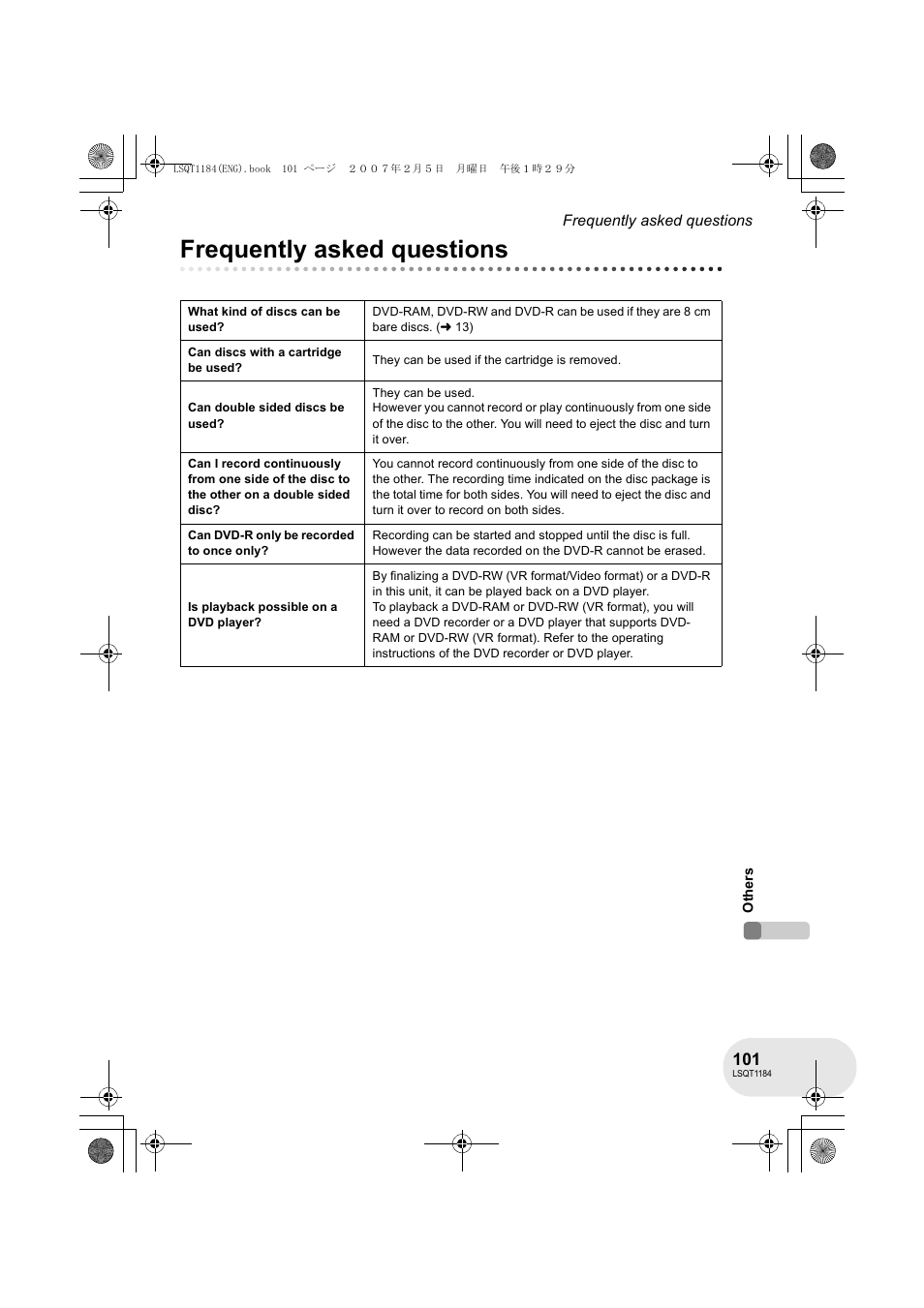 Frequently asked questions | Panasonic VDR-D160GN User Manual | Page 101 / 116