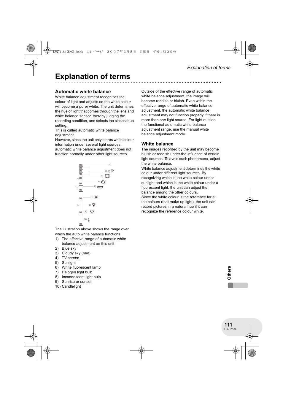 Explanation of terms, Automatic white balance, White balance | Oth er s | Panasonic VDR-D160GN User Manual | Page 111 / 116