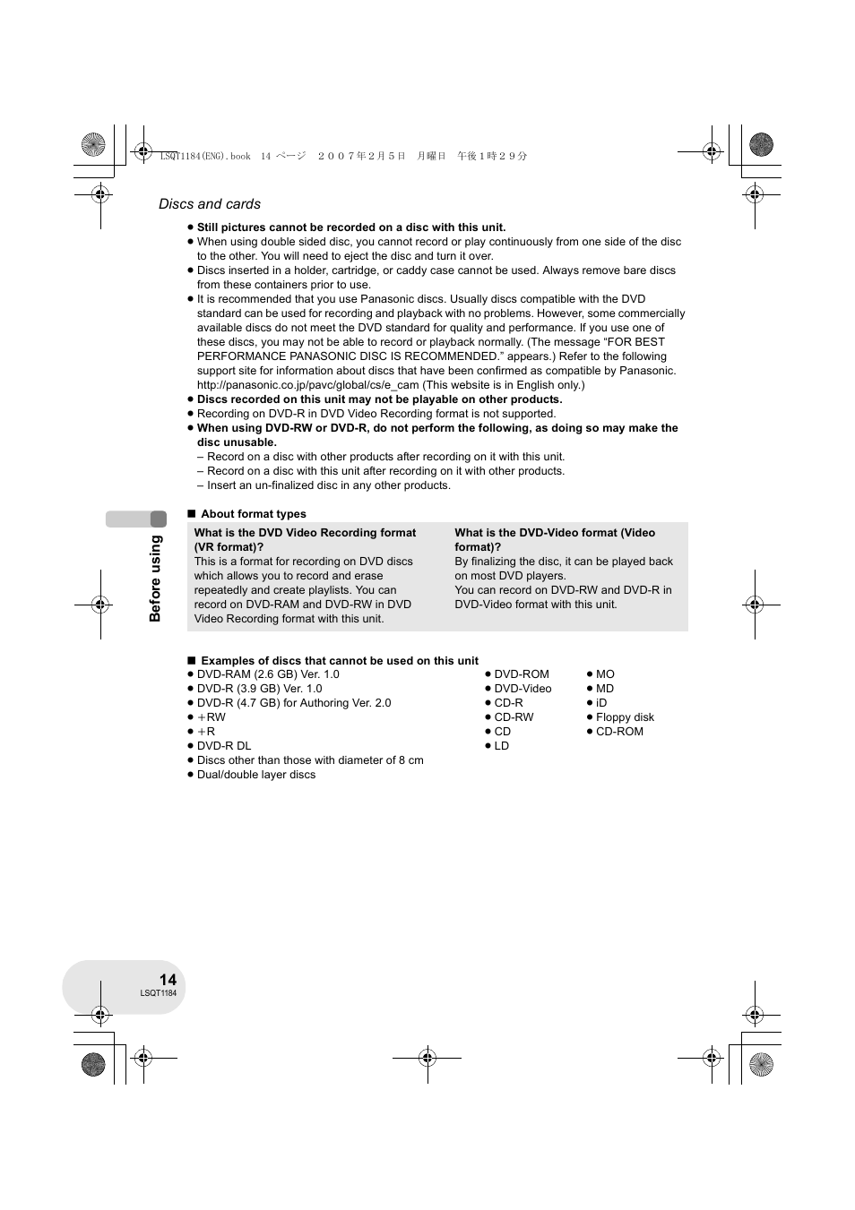 Panasonic VDR-D160GN User Manual | Page 14 / 116