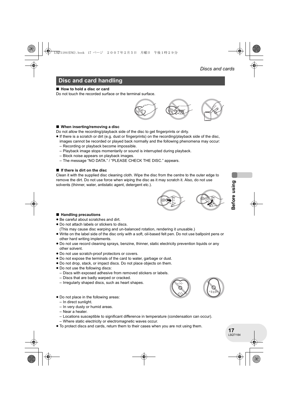 Disc and card handling | Panasonic VDR-D160GN User Manual | Page 17 / 116