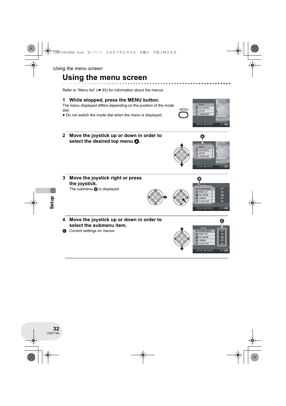 Using the menu screen | Panasonic VDR-D160GN User Manual | Page 32 / 116