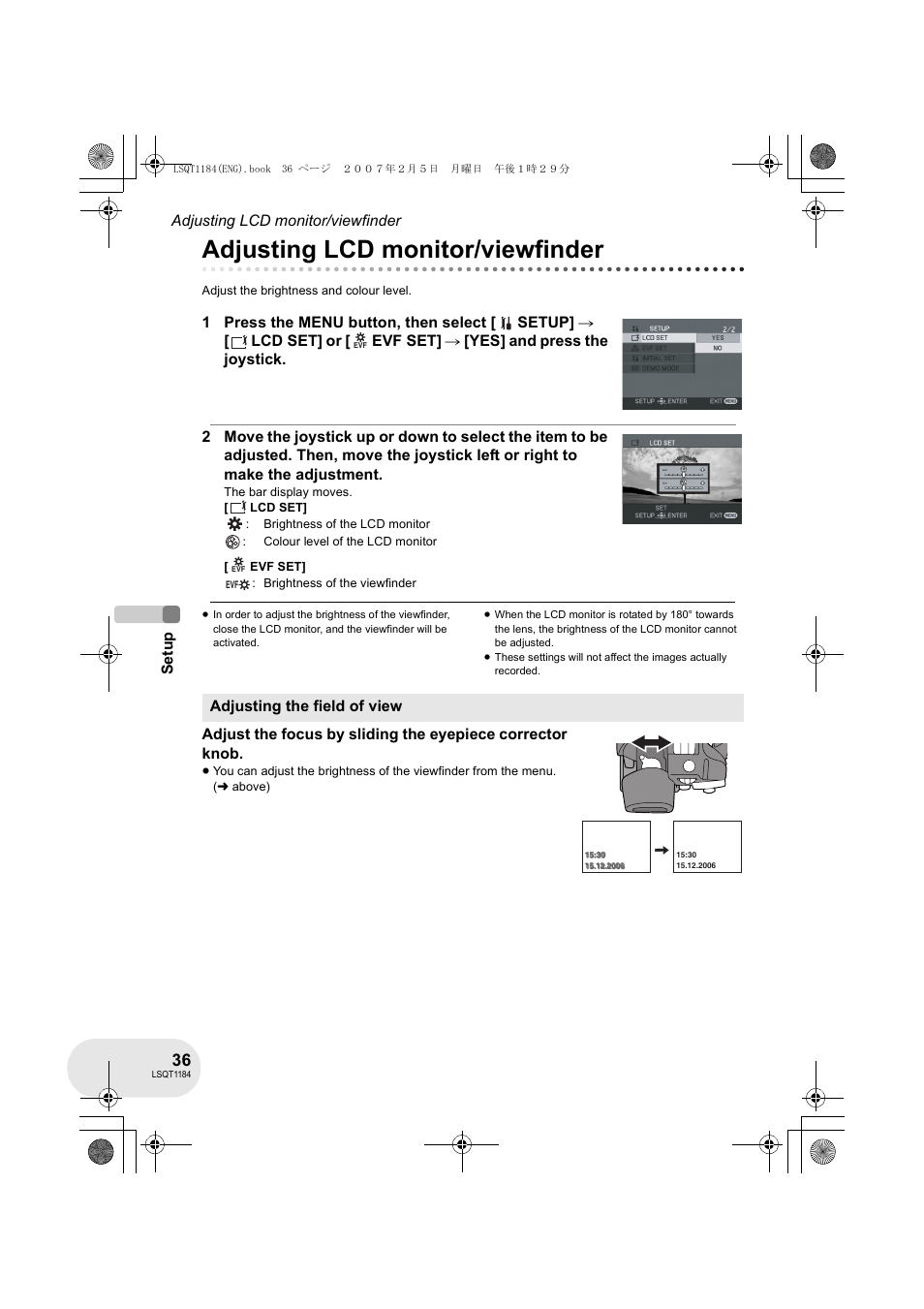 Adjusting lcd monitor/viewfinder | Panasonic VDR-D160GN User Manual | Page 36 / 116