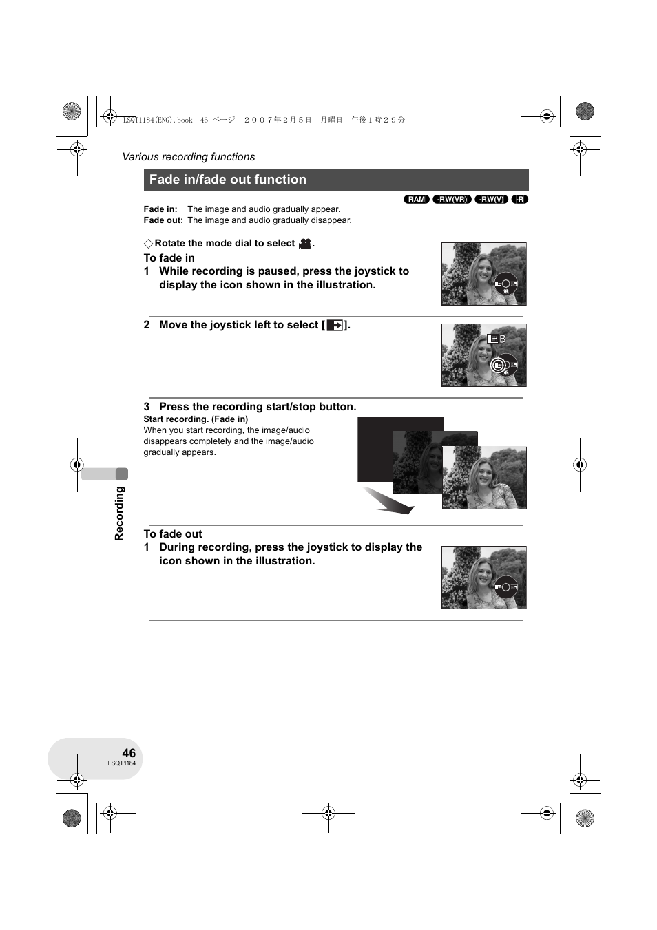 Fade in/fade out function | Panasonic VDR-D160GN User Manual | Page 46 / 116