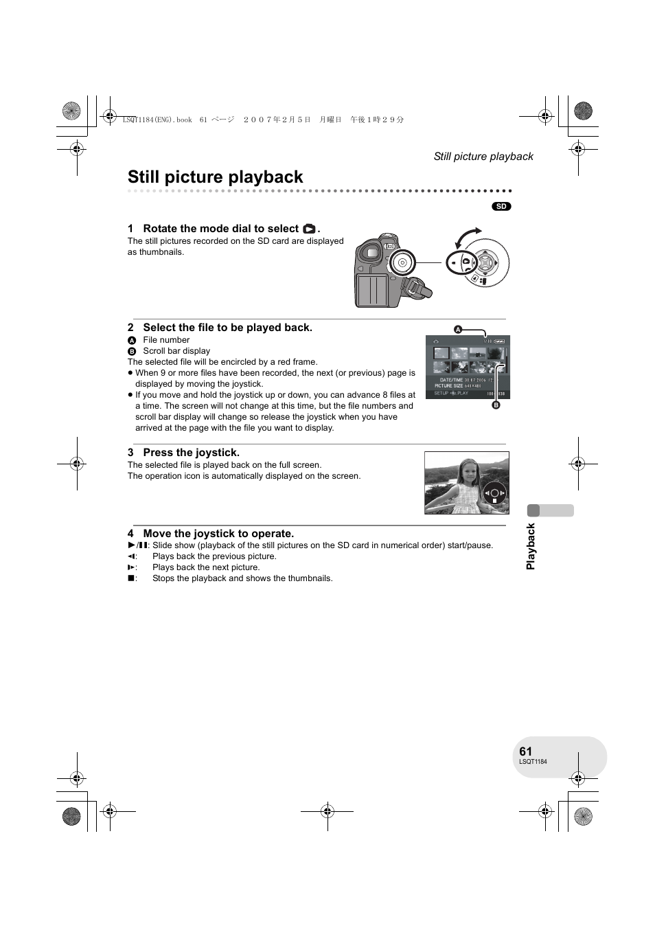 Still picture playback | Panasonic VDR-D160GN User Manual | Page 61 / 116