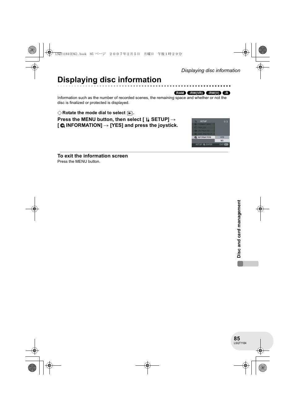 Displaying disc information | Panasonic VDR-D160GN User Manual | Page 85 / 116