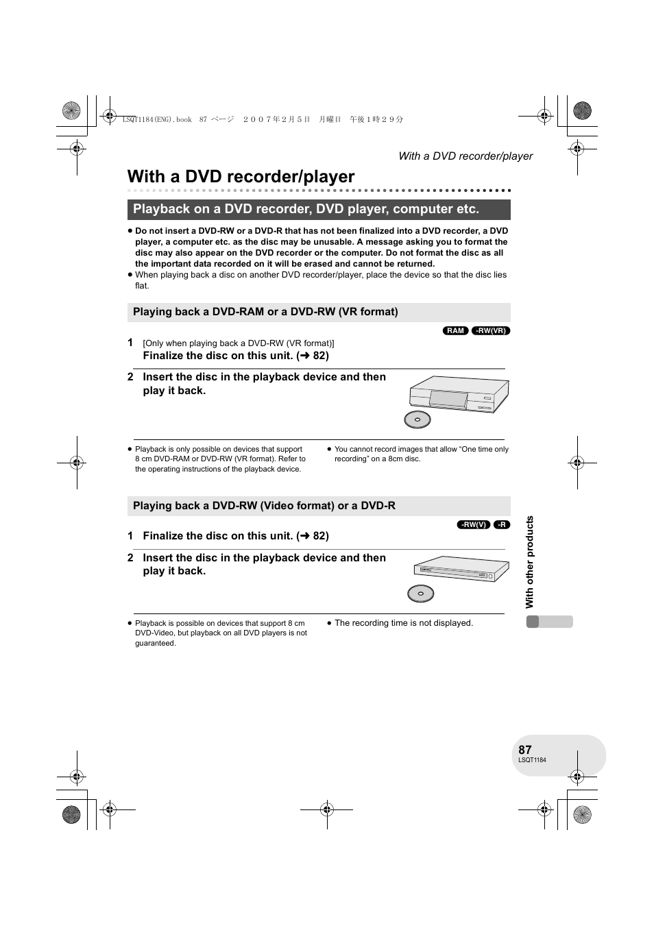 With a dvd recorder/player | Panasonic VDR-D160GN User Manual | Page 87 / 116