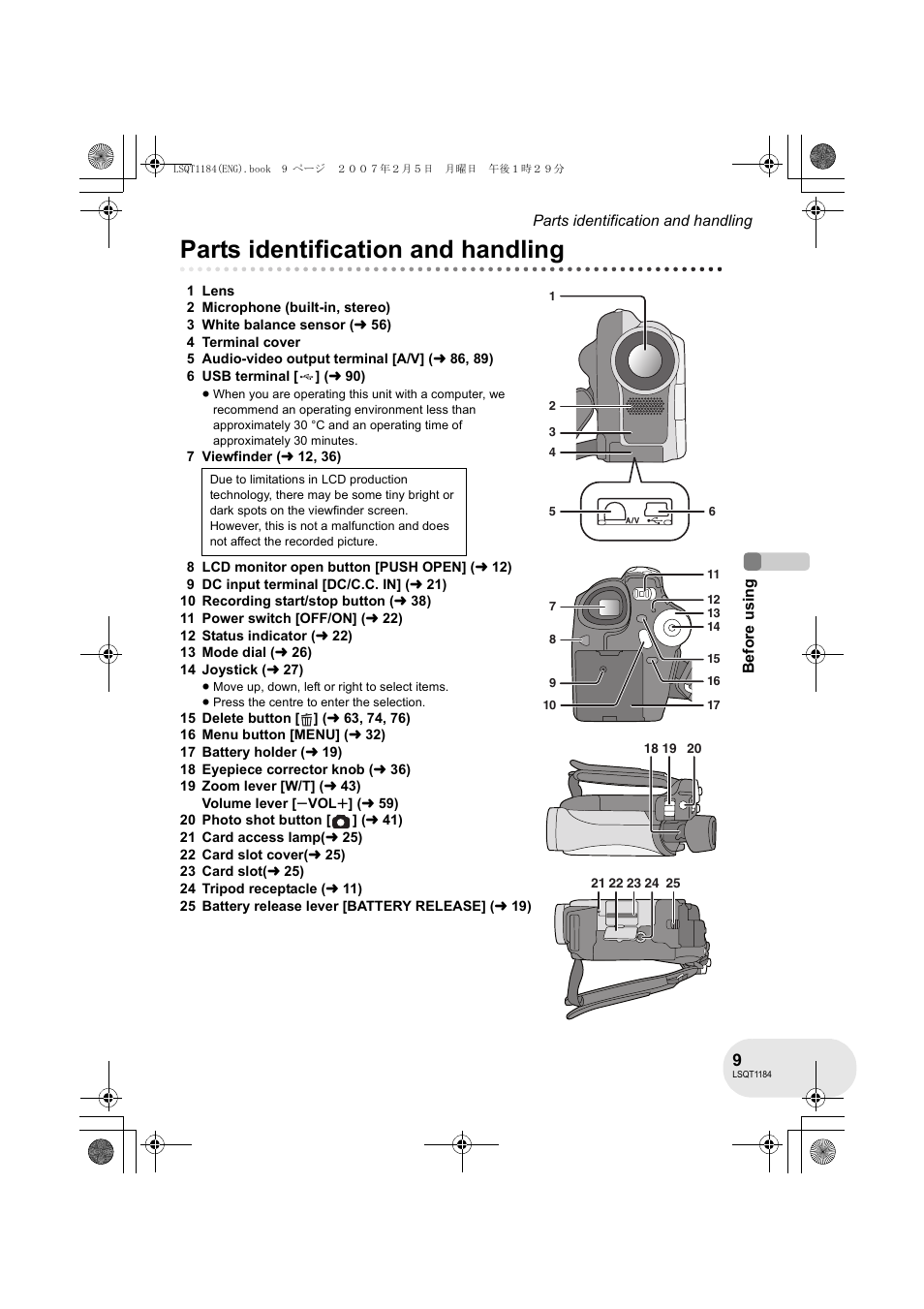 Parts identification and handling | Panasonic VDR-D160GN User Manual | Page 9 / 116