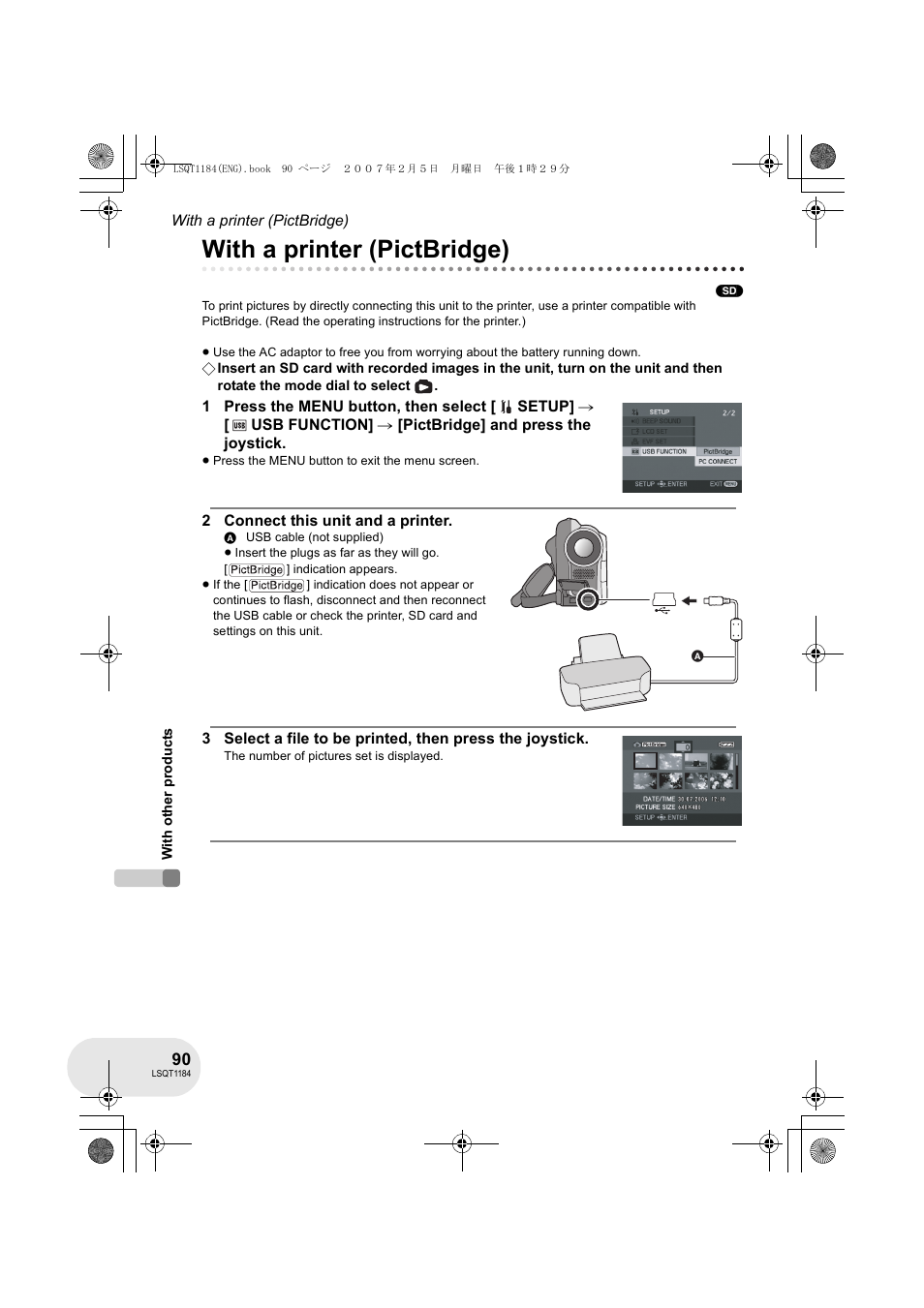 With a printer (pictbridge) | Panasonic VDR-D160GN User Manual | Page 90 / 116