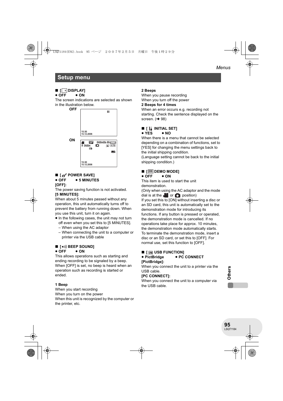 Setup menu | Panasonic VDR-D160GN User Manual | Page 95 / 116